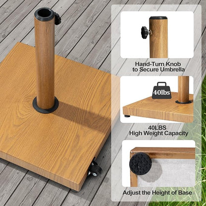 Patio Umbrella Base with Wheels, 43lbs Outdoor Umbrella Stand | With 2 Wheels, Square Heavy Duty Base, Suitable for 6-12FT Market & Fringe Umbrella, for Deck, Lawn, Poolside