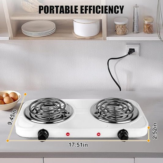 Electric Charcoal Burner Stove, 500W Single Coil Hot Plate Starter with Grill Tongs, 5-Level Temp, Smart Heat Control & Stainless Steel Fast Heating for Cooking top Countertop (3890White-Double01)