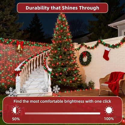 300LED 75FT Christmas Lights Indoor, LED Christmas Tree Decoration Lights with 12 Modes & Timer Memory, Dimmable Plug In Waterproof LED Xmas Light for Yard Trees Wedding Party Holiday Red & Green