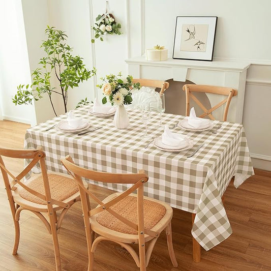 Classic Gingham Plaid Tablecloth Fabric - Rectangular 58x102 Inch Water Resistant Checked Table Cloth for Indoor/Outdoor Use - Table Cover for Kitchen, Picnics, Gardens, and Parties