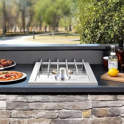 VEVOR Single Grilling Side Burner, 17,000BTU Liquid Propane Side Burner for Outdoor Kitchen, Convertible to Natural Gas, 304 Stainless Steel Built-in Single Grill Burners with LED for BBQ Grill Island