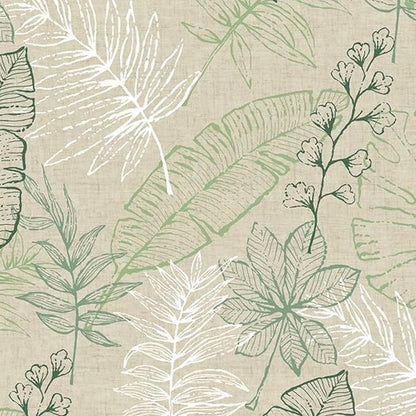 Antigua Tropical Leaf Vinyl Tablecloth – 60 x 84 Inch Rectangle Waterproof Table Cover with Flannel Backing, Wipeable Indoor/Outdoor Summer Flowers Print for Picnics, BBQs, and Holiday Dining