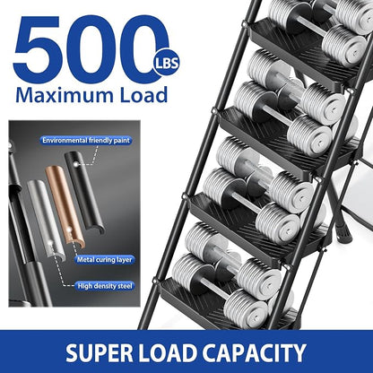 KINGRACK 4 Step Ladder, Folding Step Stool with Anti-Slip Pedals | Heavy Sturdy Steel ladder with Handrail, Safe-Lock Design, Multi-Purpose, Home, Kitchen, Pass 500lbs Load Testing, Black