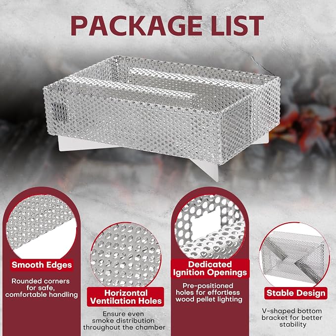 MYFULLY 5" x 8" Pellet Smoker Tray, 12 Hours Billowing Maze Smoker Box, Stainless Steel Cold Smoke Generator for Hot & Cold Smoking Meat Fish Cheese Pork, Fit Any Grill or Smoker, with Cleaning Tools