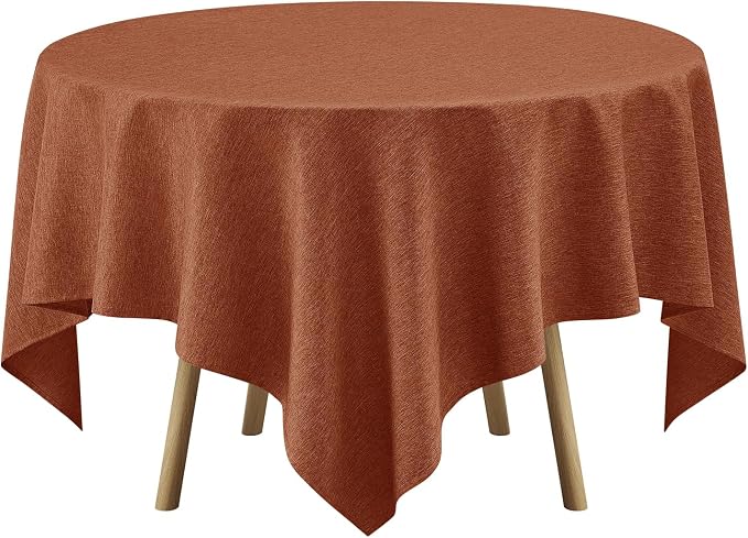Decorelia Faux Linen Square Tablecloth for Dining Room,Waterproof Texture Decorative Farmhouse Table Cloth for Indoor Outdoor Party, Holiday, Banquet Picnics, Patio,70 x 70 Inch (Square),Burnt Orange