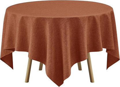 Decorelia Faux Linen Square Tablecloth for Dining Room,Waterproof Texture Decorative Farmhouse Table Cloth for Indoor Outdoor Party, Holiday, Banquet Picnics, Patio,70 x 70 Inch (Square),Burnt Orange
