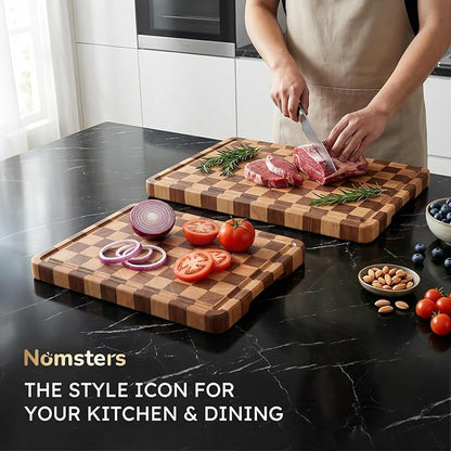 2 Packs Cutting Boards for Kitchen Checkered Cutting Board Acacia Wood Charcuterie Board Serving Heavy Duty Non Toxic Slip Over Sink Butcher Block Meat Best Kitchen Essential Gift