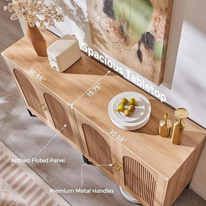 IFBUY Modern Sideboard Buffet Cabinet, 123.5" W Fluted Arched Buffet Cabinet with Storage and Adjustable Shelves, Wooden Modular Coffee Bar Cabinets for Kitchen, Entryway, Natural