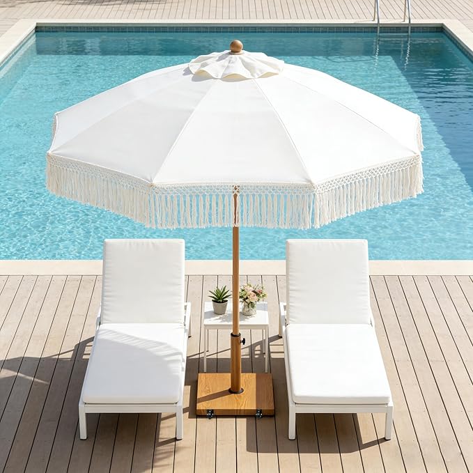 Patio Umbrella Base with Wheels, 43lbs Outdoor Umbrella Stand | With 2 Wheels, Square Heavy Duty Base, Suitable for 6-12FT Market & Fringe Umbrella, for Deck, Lawn, Poolside