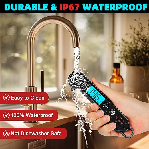 Professional Digital Meat Thermometer Instant Read Waterproof – Folding Probe Food Thermometer with Backlight & Calibration, Fast Read for BBQ, Grill, Deep Fry, Liquids, Gift for Chef (Black)