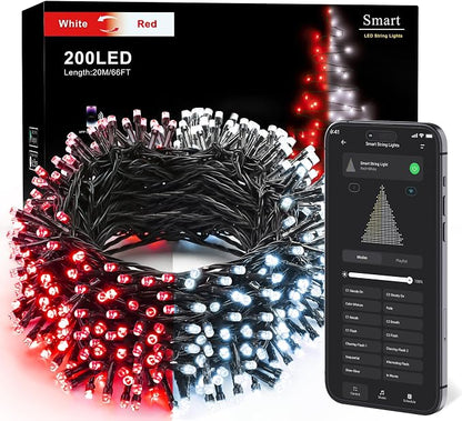 Brizled Smart Red & White Christmas Lights, 66 ft 200 LED Color Changing | App & Voice Control, Dimmable Twinkle Mini String Lights Music Sync for Indoor Outdoor Xmas Tree Valentines Wedding Party