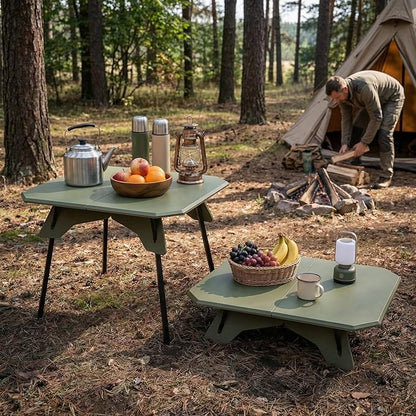 Folding Camping Table, 2-in-1 Adjustable Height Portable Outdoor Aluminum Camp Desk with Carrying Bag, Lightweight Foldable Table for Picnic, Beach, BBQ, Hiking, Fishing, Travel (Green)