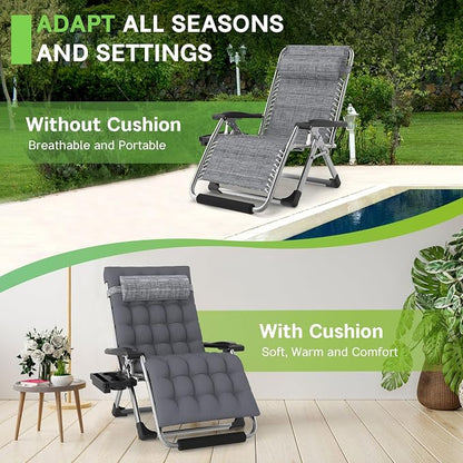 ZENPETIO Oversized Zero Gravity Chair, 33In XXL 500LBS with Cushion | Anti Gravity Recliner Lounge Chair with Aluminum Alloy Lock & Footrest, 90-170° Adjustable, for Lawn Patio Indoor Outdoor
