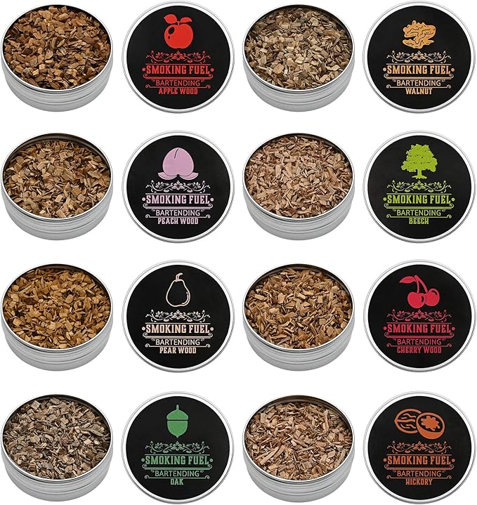 Smoking Wood Chips Cocktail Smoker, 8 Flavors Natural Wood Chips Including Cherry, Apple, Hickory, Beech, Pear, Walnut, Peach, Oak, Sawdust for Husband Father's Gift Smoke Gun Cocktails Drinks Food