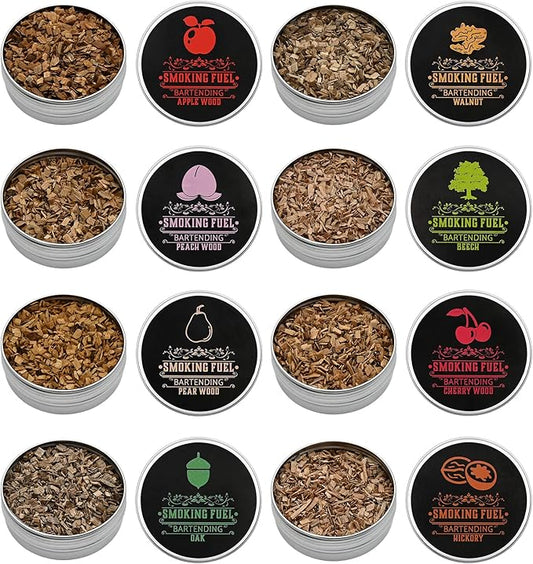 Smoking Wood Chips Cocktail Smoker, 8 Flavors Natural Wood Chips Including Cherry, Apple, Hickory, Beech, Pear, Walnut, Peach, Oak, Sawdust for Husband Father's Gift Smoke Gun Cocktails Drinks Food