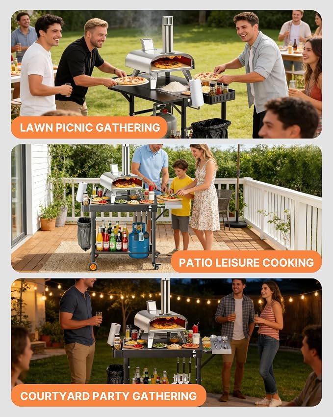 Outdoor Pizza Oven Table, Portable Pizza Oven Cart with Topping Station, Heavy Duty Grill Cart Table with Pizza Prep Station with Storage, Fit Ninja Cuisinart Gozney and Blackstone Griddle