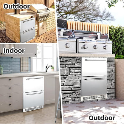 24 inch Undercounter Refrigerators with Weatherproof Full Stainless Steel Body, Built-in Beverage Refrigerator for Home and Commercial Use, Stainless Steel Door, Fast Cooling, Low Noise, 37-65 °F