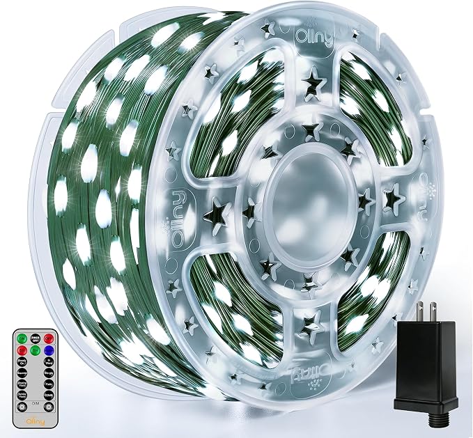 Ollny Christmas Lights 1000 LED 330 FT, IP67 Waterproof Plug in Christmas Tree Lights with Remote, 8 Modes, 3 Timers, Dimmable, House Xmas Indoor Decorations Outdoor String Lights (Cool White)