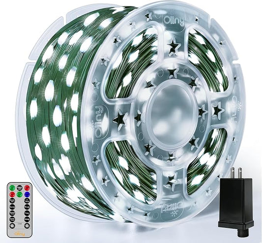 Ollny Christmas Lights 1000 LED 330 FT, IP67 Waterproof Plug in Christmas Tree Lights with Remote, 8 Modes, 3 Timers, Dimmable, House Xmas Indoor Decorations Outdoor String Lights (Cool White)