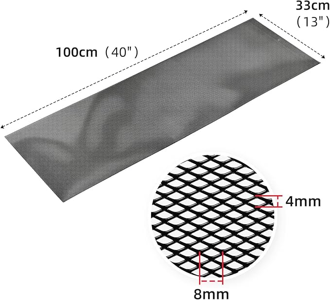 AggAuto Universal 40"x13" Car Grill Mesh 4x8mm Rhombic Hole Black | Aluminum Alloy Automotive Grille Insert Bumper, One of the Most Multifunctional Shape Grids 100x33cm