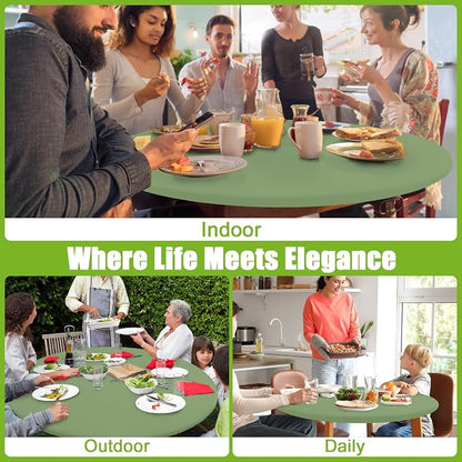 Smiry Round Spandex Tablecloth, Elastic Fitted Washable Tablecloths for 36"-44" Tables, Waterpoof Stretch Picnic Table Cover for Dining, Indoor and Outdoor, Sage Green