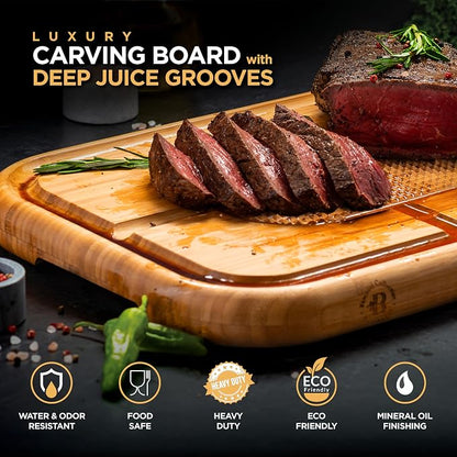 Personalized Cutting Board - Custom Engraved Bamboo Meat Carving Board with Spikes + Juice Groove, BBQ Grill Cutting Board Gift for Dad, Grandpa, Men, Fathers Day, Birthday, Grilling Accessories