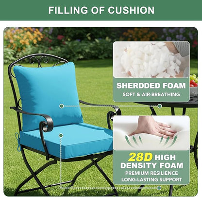 Summsun Outdoor Chair Cushions Set of 4, 19 x 19 Inch, Teal | Double-Sided Water Resistant, Removable Cover, Back Pillow & Seat Cushion, Tie Straps, Fit for Patio, Garden, Sofa Couch