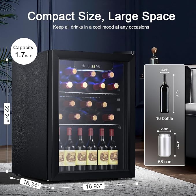 Antarctic Star Mini Fridge 68 Can Beverage Refrigerator Cooler with Glass Door,Adjustable Shelves & Digital Temperature for Soda Beer or beverage cooler for Home, Office Bar 1.7cu.ft