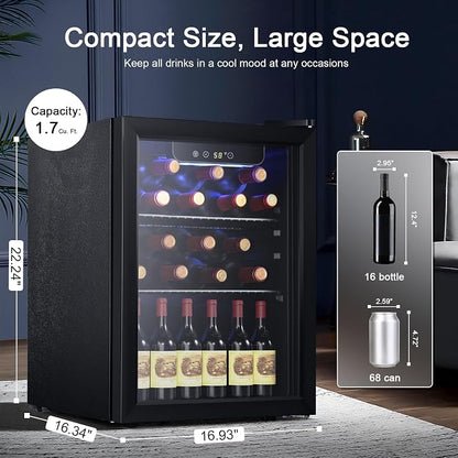 Antarctic Star Mini Fridge 68 Can Beverage Refrigerator Cooler with Glass Door,Adjustable Shelves & Digital Temperature for Soda Beer or beverage cooler for Home, Office Bar 1.7cu.ft