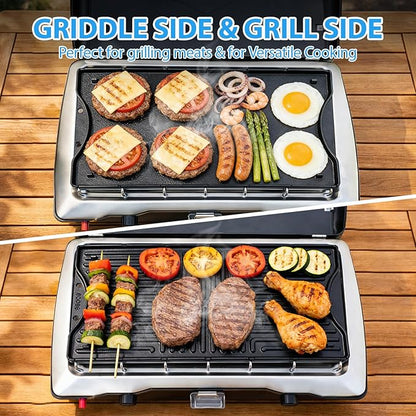 Ceramic Nonstick Reversible Griddle for Coleman Cascade & Triton, 17.4" x 8.5" Flat & Ribbed Camping Griddle | Built-In Storage Fit, No-Wobble Stable Design, Compatible with 2-Burner Camp Stoves