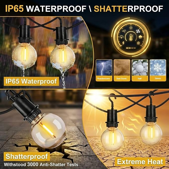 ZJOJO 100FT Outdoor String Lights, Outdoor Lights for Patio | 32 Shatterproof Bulbs, 2700K Dimmable Waterproof Globe LED Patio Lights for Outside Christmas Backyard Bistro Porch Garden