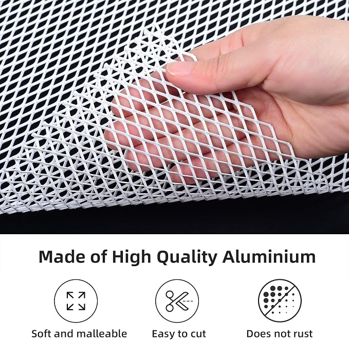 AggAuto Universal 40"x13" Car Grill Mesh 6x12mm Rhombic Hole White | Aluminum Alloy Automotive Grille Insert Bumper, One of the Most Multifunctional Shape Grids 100x33cm