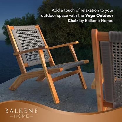 Vega Acacia Wood Outdoor Reclining Chair, Navy Blue Web Seat | 63634 Mid Century Woven Web Seat, Weather Resistant Natural Stain Finish, Lounge Armchair for Patio, Deck, Garden, Lawn