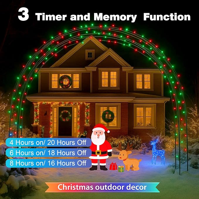 500LED Outdoor Christmas Lights, 164FT String Lights (Red & Green) | IP44 waterproof,8 Modes,Remote control 3 Timers & Memory Function, Ideal Indoor & Outdoor Christmas Tree Holiday Decorations