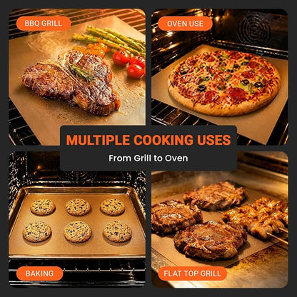 Grill Mats Roll with Cutter, Grill Mats for Outdoor Grill 15.75 x 100 Inch | Reusable Nonstick Mat for Gas Grills, Oven Liners, Outdoor BBQ, Baking Mats, and Easy Cleanup, Copper