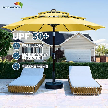 PatioKingdom 9ft 3-Tier Patio Market Umbrella with Crank/Tilt, Commercial Heavy Duty Wind Proof,Outdoor Table Umbrella with 8 Fiberglass Ribs,UPF50+ for Deck,Pool,Garden,Backyard (Yellow)