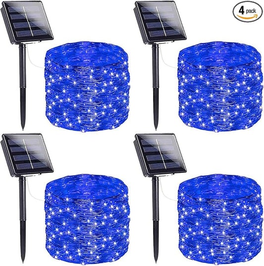 Extra-Long Solar String Lights for Outside, 4 Pack 400LED Solar Fairy Lights Outdoor Waterproof, Copper Wire with 8 Modes Solar Twinkle Lights for Tree Garden Party Patio Xmas Wedding Decor (Blue)