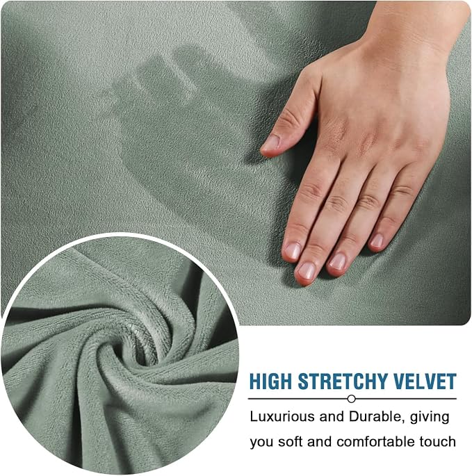 H.VERSAILTEX High Stretch Sofa Slipcover 4 Piece Cover Velvet Furniture Protector Form Fit Thick Velvet Extra Large Sofa Cover for 3 Cushion Couch Width Up to 97 Inch (Large Sofa, Sea Grass)