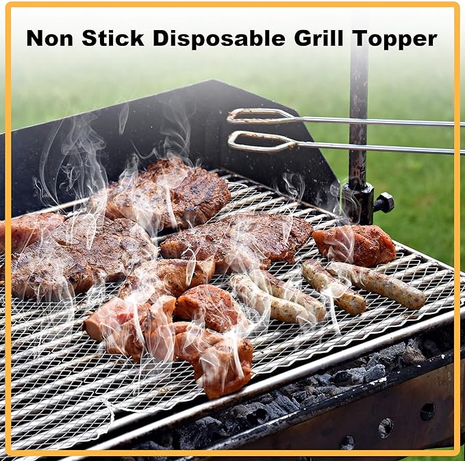 Grill Toppers Set of 10,16x12 Inch Disposable Grill Topper,Non-Stick Aluminum Mats for Outdoor Grills, Easy to Clean