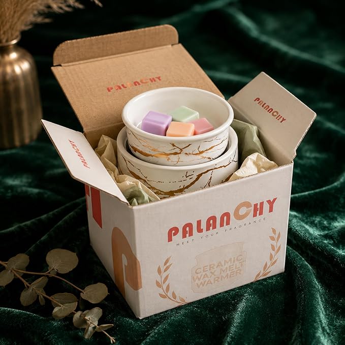 PALANCHY Wax Melt Warmer Ceramic 3-in-1 Oil Burner Electric Candle Wax Warmer Burner Melter Fragrance Warmer for Scented Waxs Home Office Bedroom Aromatherapy Gift & Decor | White Gold Wax Melter Aromatherapy Gift & Decor Home Office Bedroom. Ceramic C...