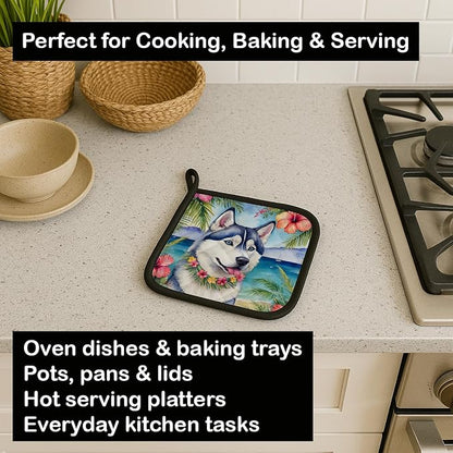 Caroline's Treasures Siberian Husky Luau Pair of Pot Holders Kitchen Heat Resistant Pot Holders Sets Oven Hot Pads for Cooking Baking BBQ, 7 1/2 x 7 1/2