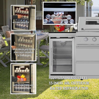 Outdoor Kitchen Island 85" 6-Burner 85000 BTU Deluxe Modular BBQ Island - Grill Islands w/Wine Cooler, Built in Combo Outside Island + Rotisserie & Granite Top Outdoor Grill