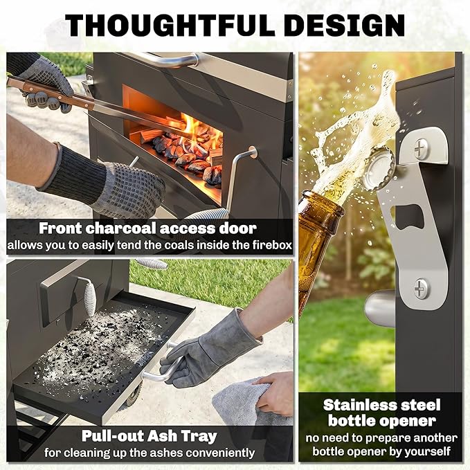 Outsunny Charcoal BBQ Grill, Outdoor Portable Cooker for Camping or Backyard Picnic with Side Table, Bottom Storage Shelf, Wheels and Handle, Black