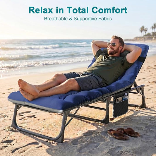 ABORON 2PK Heavy Duty Tanning Chair, 5-Gear Outdoor Folding Chaise Lounge Chair with Cushion, Portable Beach Lounge Chair for Outdoor Sunbathing, Patio, Pool, Lawn, Deck, Poolside