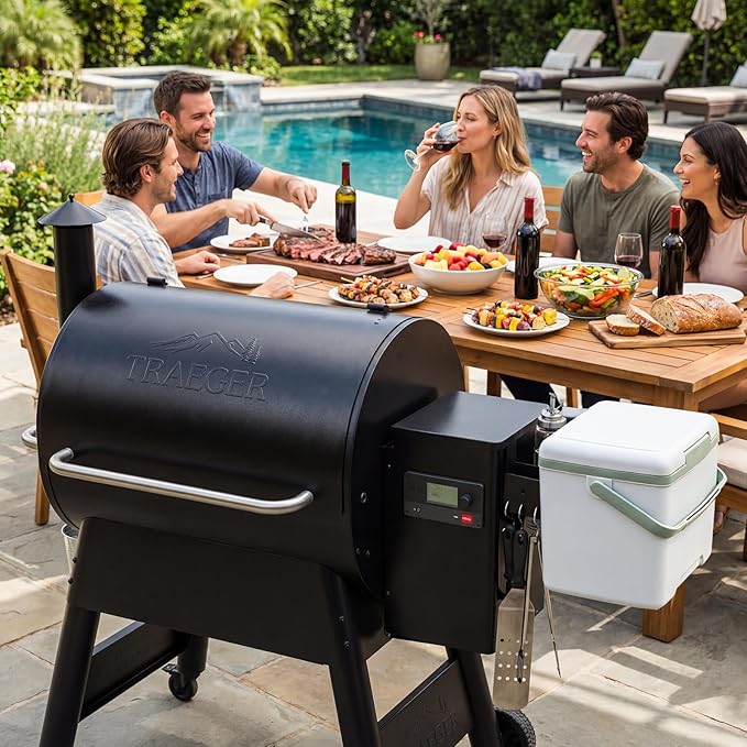 Utheer Pellet Grill Side Prep & Drink Station with Hanging Cooler, Universal Clamp-On Side Shelf, Fits Traeger Pro 22/34, Pro 575/780, Weber Searwood 600/XL 600, Pit Boss Austin XL,Camp Chef Pro 24/36