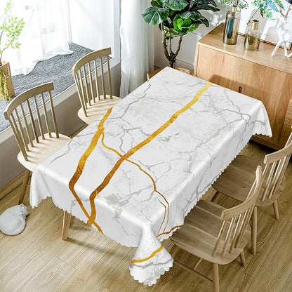 70x120inches Marble Tablecloth Gray Gold White Marble Texture Rectangle Tablecloths Waterproof and Stain Resistant Table Cloth Cover for Kitchen Dining Room Buffet Party Outdoor Tabletop Decor