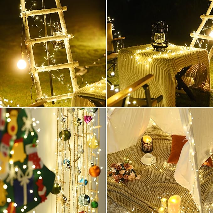 Battery Operated Fairy Lights With Remote - 200 LED Christmas Twinkle Lights With Timer, 16Ft Green Wire, Waterproof String Light for Bedroom, Garland, Outdoor Tree, Wreath - Battery Power (Pack of 2)