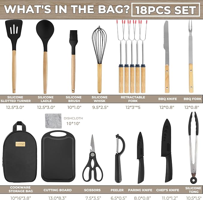Camping Cooking Utensils Set, Silicone Cookware for Travel BBQ