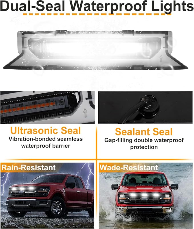 LED Grill Lights for Ford F150 2024-2026 Accessories XLT Only, White | Direct-Snap F150 Front Grille Marker Lights, OEM-Style Fit, IP68 Waterproof, Raptor-Style Front-End Upgrade, Off-Road Ready