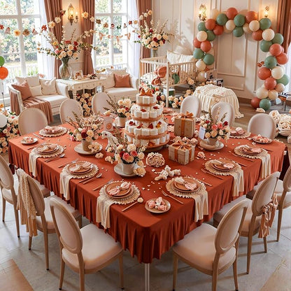 PARTISKY Rust Spandex Square Tablecloths 54x54 Inch, 2 Pack Wrinkle Free Fitted Card Table Cloth Stretch Square Table Cover for Kitchen Dinner, Holiday Party, Wedding Banquet, Display Trade Show
